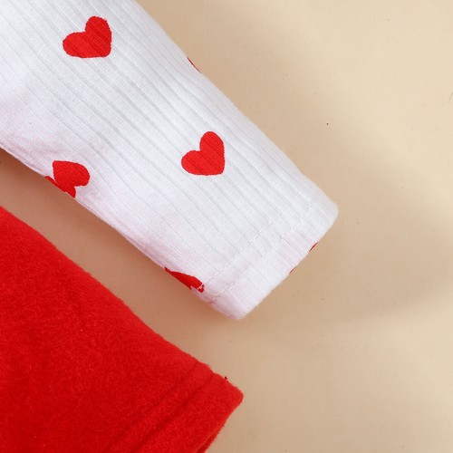 Neugeborenes Baby Valentinstag Outfit Herzdruck gerippt Strampler Kleid Kopfbedeckung Set - Bild 11 von 26