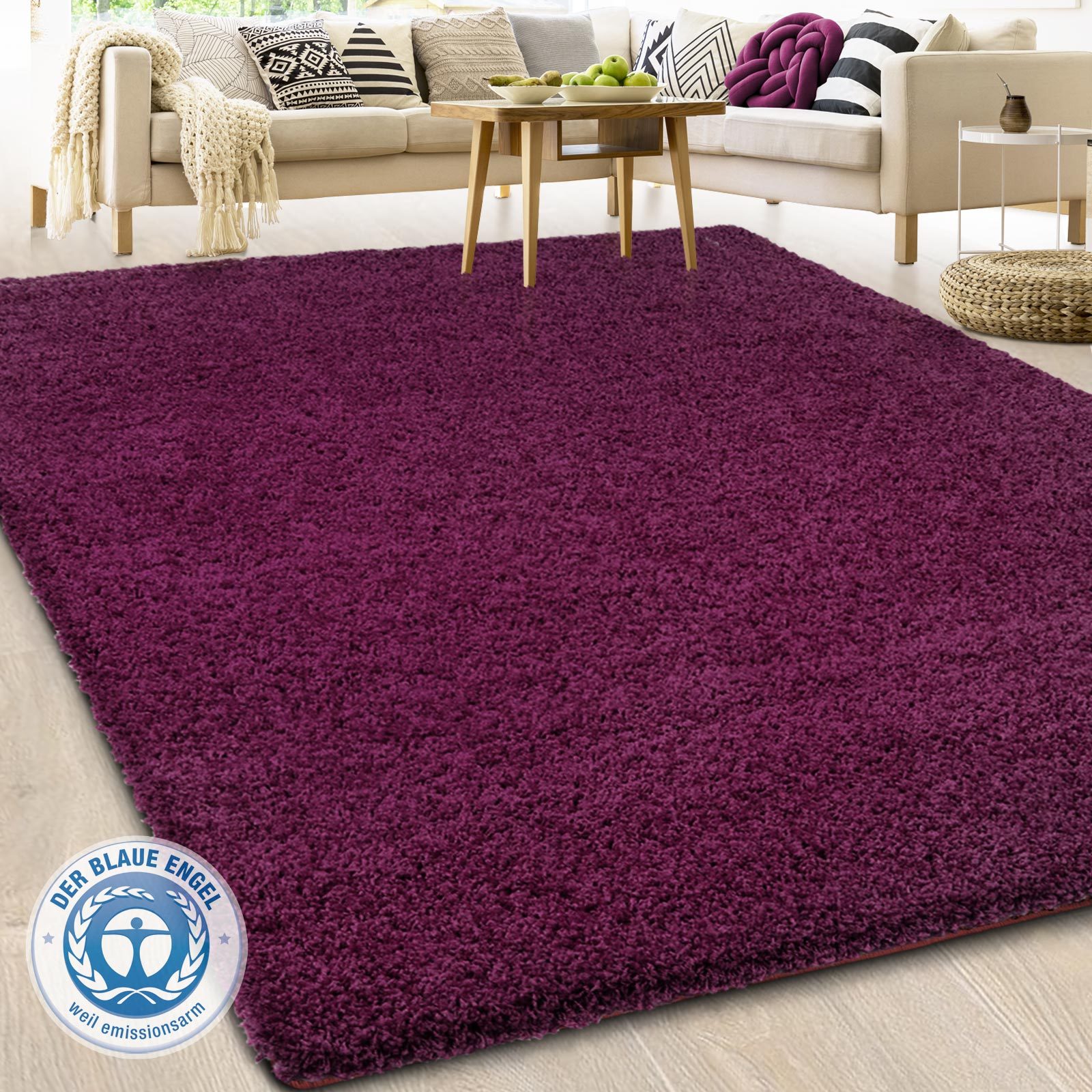 Barcelona Hochflor Shaggy Teppich Langflor Wohnzimmer einfarbig Rund Teppiche