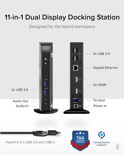 Station Dual Monitor für USB C oder USB 3.0 kompatibel mit Windows und Mac Dual H - Bild 8 von 8