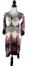 Halife Vintage EthnicStyle Printed Tassel Tie Neck Loose Fit Bohemian Medium 