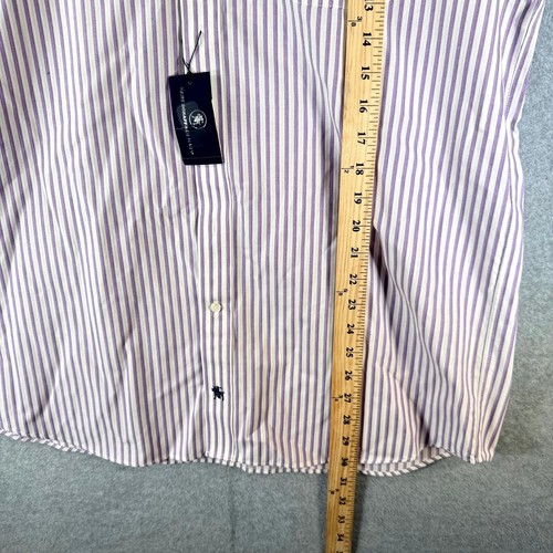 Hart Schaffner Marx Dress Shirt Men 16.5/33 Purple White Stripe Non Iron Classic - Picture 7 of 9