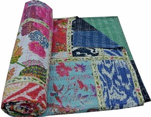Kantha-Quilt-Indian-Vintage-Throw-Reversible-Handmade-Blanket-Bedspread-Ralli