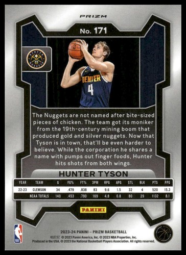 2023-24 Panini Prizm #171 Hunter Tyson Prizms Ice Denver Nuggets - Picture 2 of 2