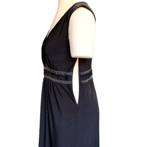Daisy Fuentes Sleeveless Surplice V-Neck Dress Satin Ruffle Trim Sz S Black 33S - 第 6/9 張圖片