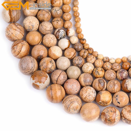 Natural Picture Jasper Round Gemstone DIY Loose Beads For Jewelry Making 15" - Afbeelding 1 van 34