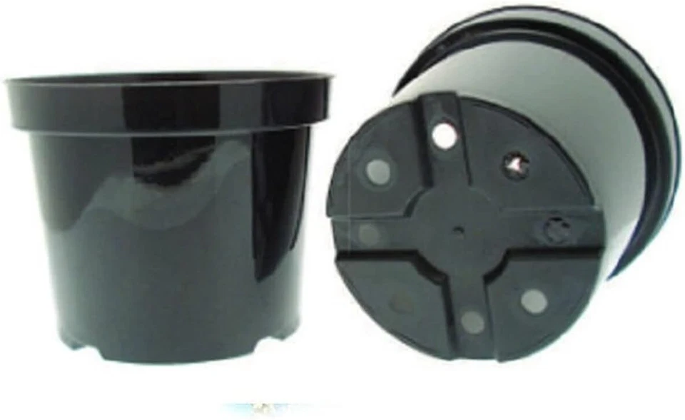 UK GROW 5 Pack Black Round 10 Litre Plastic Plant Pot Hydroponics (5 x 10L)