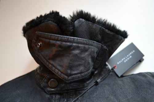 NWT $2,395 Ralph Lauren Black Label Denim Jacket Shearling Lined Size 6 in Black - Picture 9 of 12