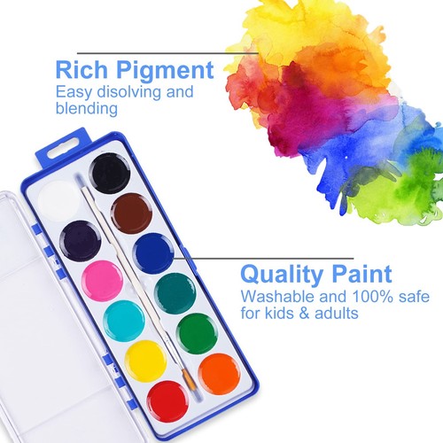 12 Colors Watercolor Paint Set for Kids, 24 Pack Washable Water Colors for Pa... - Picture 3 of 9