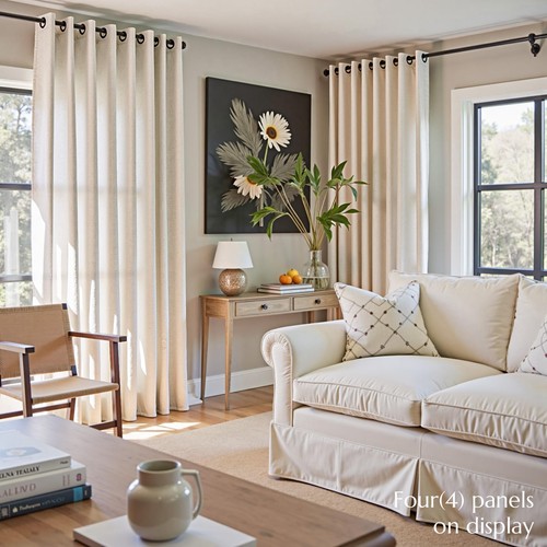 Linen Blend Semi Sheer Curtains 50W x 84L Inch Beige for Bedroom Curtains Lig... - Picture 7 of 9
