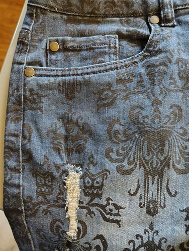 Disney Haunted Mansion Hitchhiking Ghosts Wallpaper Denim Women's Jean L Shorts - Picture 5 of 13