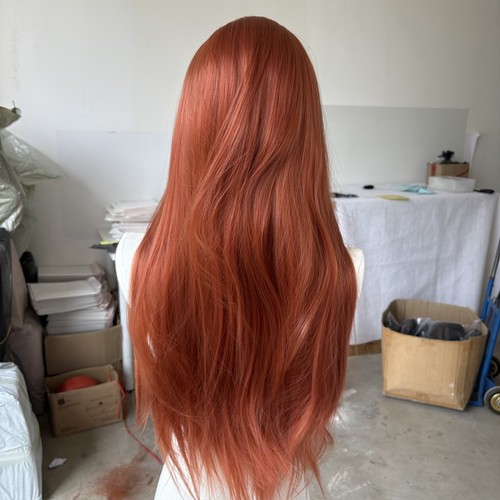 Copper Red Long Straight Heat Resistant Synthetic Hair HD Lace Front Wig - Picture 5 of 9