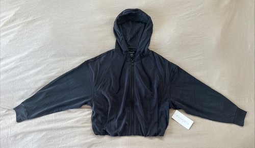 Athleta Seasoft Bubble Hem Full Zip Black Soft Hoodie Sweatshirt Jacket Small S - Picture 4 of 9