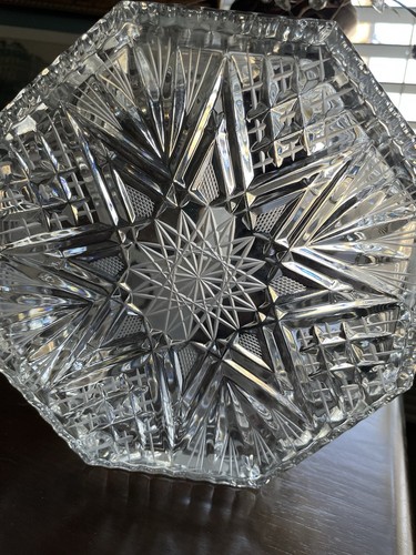 IRENA CRYSTAL OCTAGON CENTERPIECE BOWL- SAWTOOTH RIM, STAR CENTER, POLAND - Picture 4 of 13
