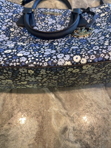 New MICHAEL KORS Women's Camille MK LG Satchel Floral Bag Navy Blue Gold - Picture 20 of 20