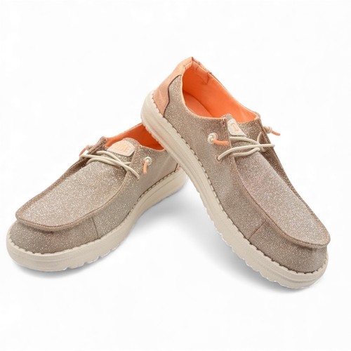 Zapatos Mocasines Hey Dude Wendy Metálicos Brillantes Oro Rosa Brillo Mujer 9 - Imagen 2 de 10