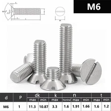 M6 (6mmØ) SLOTTED COUNTERSUNK MACHINE SCREWS A2 STAINLESS STEEL SLOT CSK BOLTS