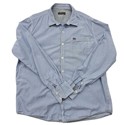 Napapijri Mens Shirt Blue White Pinstripe Cotton XL