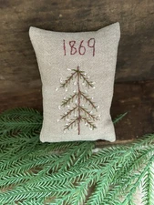 Primitive Stitchery  Tree Christmas 1869 Handstitched  Old  Farmhouse  Ornie