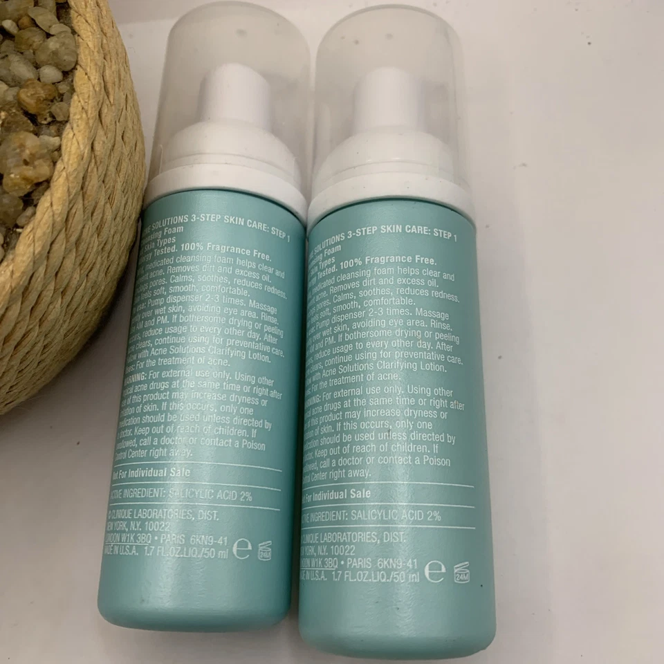 Jabón espuma limpiadora X2 Clinique Acne Solutions 1,7 oz cada uno (tamaño de viaje) nuevo sin caja Foto 2 de 2