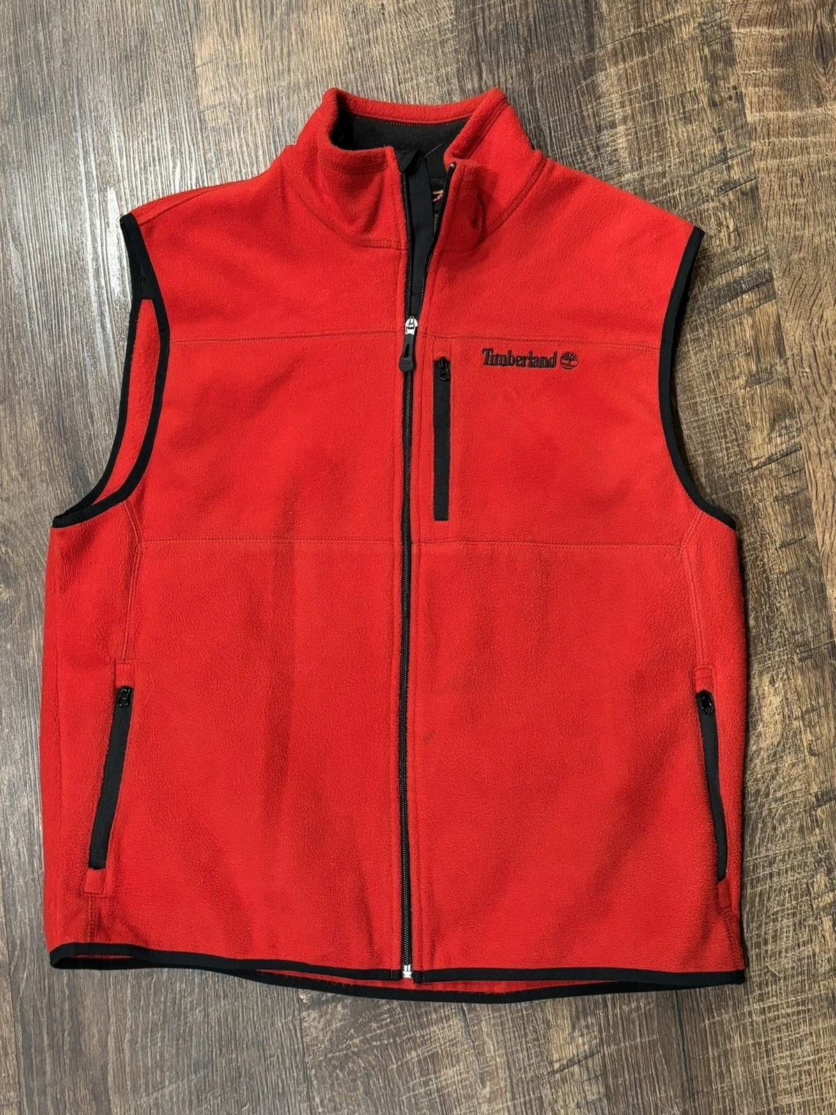 Timberland Red Fleece Vest Mens L Full Zip Up Outdoor Workwear Large Hiking