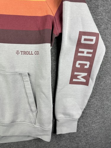 Troll Co Hoodie Mens XL Gray Retro Stripe Pullover Kangaroo Pocket DHCM Raglan - Picture 3 of 8