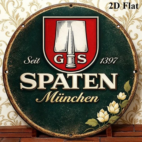 A Vintage Decorative Featuring 'Spaten Beer', a Round Tin Metal Signs Home Décor