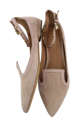 EMPORIO ARMANI X3D225 Women Flats EU37 Beige Suede Leather Pointed Toe Ballerina - Picture 6 of 14