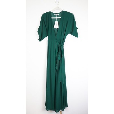 Nuevo con etiquetas Vestido envolvente Reformation Winslow XSP Dama de honor Kimono Cinturón Verde Esmeralda - Imagen 3 de 10