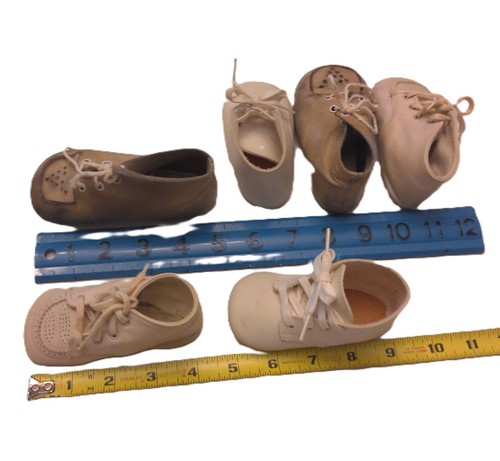 Vintage Baby/große Puppenschuhe Set 4" -5" Leder zum Binden gut für Playpal Puppen - Bild 5 von 7