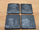 Christmas Highland Cows Cattle (10) Laser Etched Slate Coaster Set Of 4 Gift 