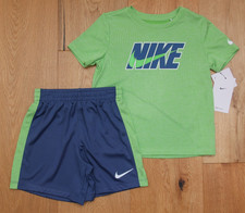Nike Toddler Boy Shirt Shorts Set Lime Green, Blue White