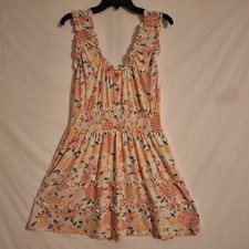 Cottagecore Women's Sleeveless Smock Mini Dress Floral L Fairycore Bohemian Boho