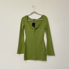 NWT Shein Green Bell Sleeve Mini Dress Women Sz Small Y2K Twist Front Babydoll
