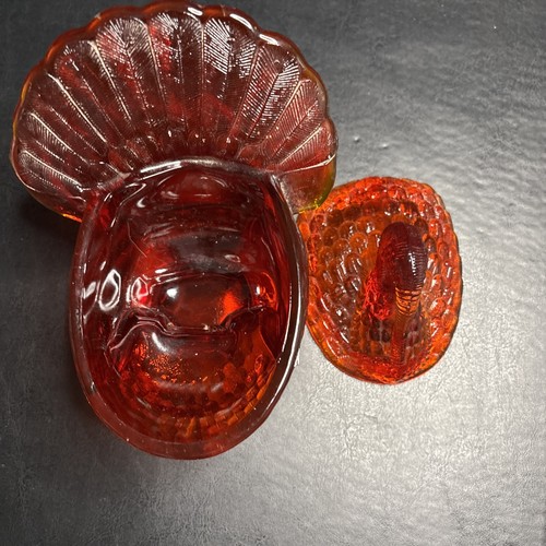 1960s VTG MCM LE SMITH Ruby Red Amberina Glass Turkey Candy Trinket Dish - Picture 5 of 8