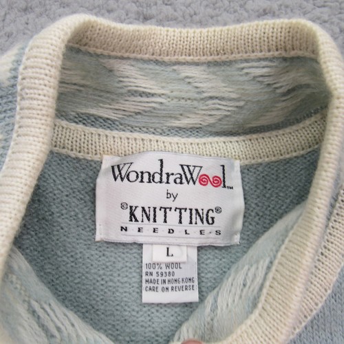 Wondrawool by Knitting Needles Womens Blue Knit Sweater Cardigan Button Front L - Picture 4 of 7