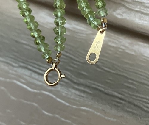 18k yellow gold Peridot Double-Strand Beaded Necklace diamond cut 3.5mm 16” - Picture 5 of 6