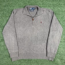 Polo Ralph Lauren Quarter Zip Sweater Men  s Size L Gray 100 Cotton Red Pony