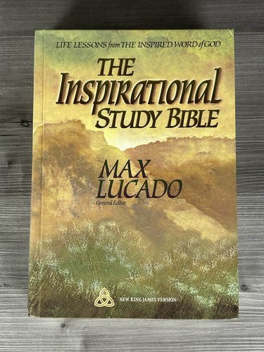 The Inspirational Study Bible by Max Lucado 1995 Hardcover NKJV Life Lessons - Foto 1 di 8