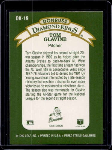 1993 Donruss Tom Glavine Diamond Kings #DK-19 Braves - Picture 2 of 2