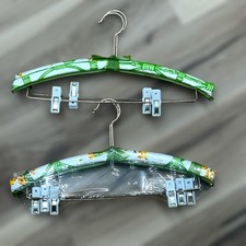  5 Vintage Padded Satin Boudoir Lingerie Floral Clothes Hangers WITH CLIPS