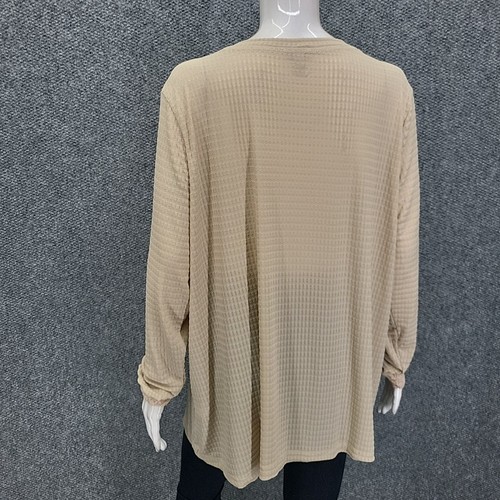 LOGO Layers by Lori Goldstein V-Ausschnitt Waffel Mesh Top Spitzenbesatz X-Large Gr. Beige - Bild 6 von 11
