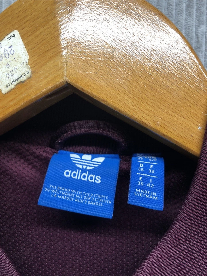 Adidas Women’s Jacket Size Small Burgundy White 3 Stripe Zip Pockets Athletic - Image 3 of 4