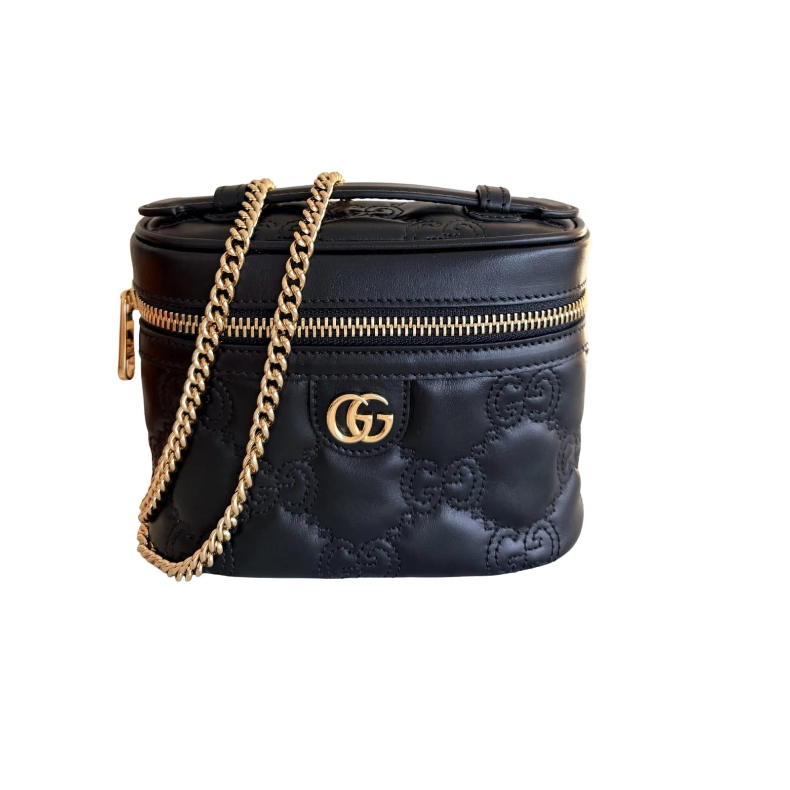 Gucci GG Matelassé Mini Vanity Bag | Black Leather | Antique Gold Hardware