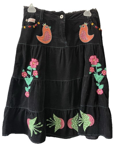 Miss Me Corduroy Skirt Womens Small Boho Hippy Floral Birds Festival Embroidered - Picture 1 of 23