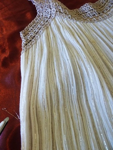 2-teiliges Vintage 70er griechisches Baumwollgaze Lurex Häkelkleid & Swing Jacke Topper Einheitsgröße - Bild 21 von 24