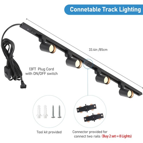 Plug in Track Lighting with Power Cord, 4-Light GU10 Track Lighting Kit with ... - Picture 2 of 8