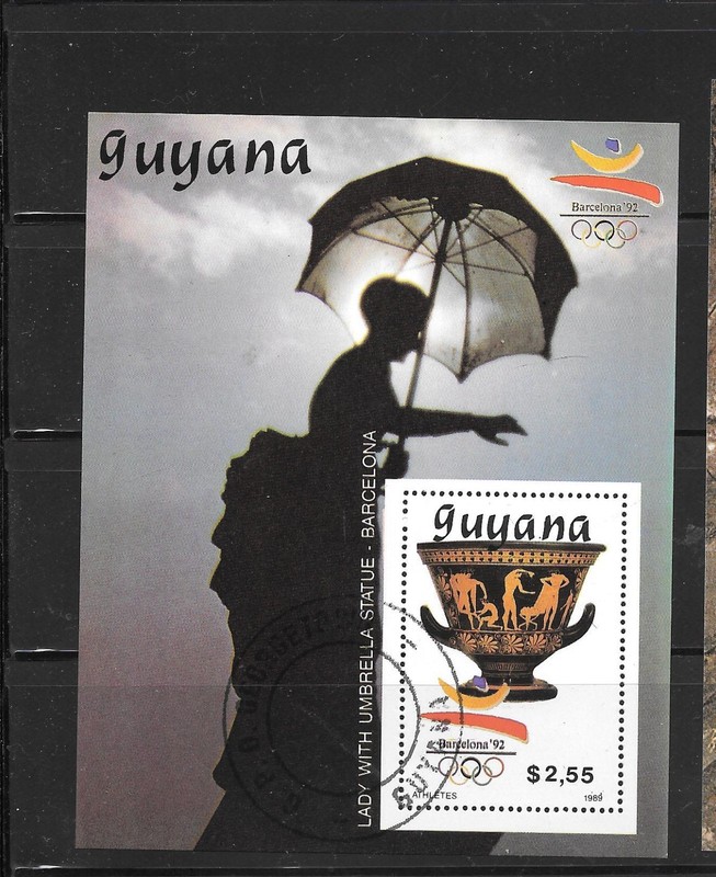 GUYANA SC#2228 1989 OLYMPICS CTO USED XF OLD SOUVENIR SHEET PICTORIAL STAMP