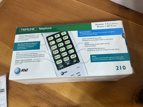 Telefono vintage AT&T 210 con filo trimline, tastiera PB illuminata bianca NUOVO DI ZECCA - Foto 11 di 14