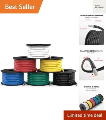 12 Gauge Wire 60ft, 12 AWG Wire 6 Colors 10ft Each Spool, Flexible Silicone T...