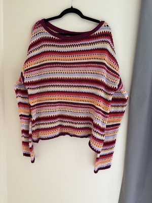 Hush Myra Häkel Streifen Pullover Gr. M Boho Scrap Garn Effekt Mehrfarbig